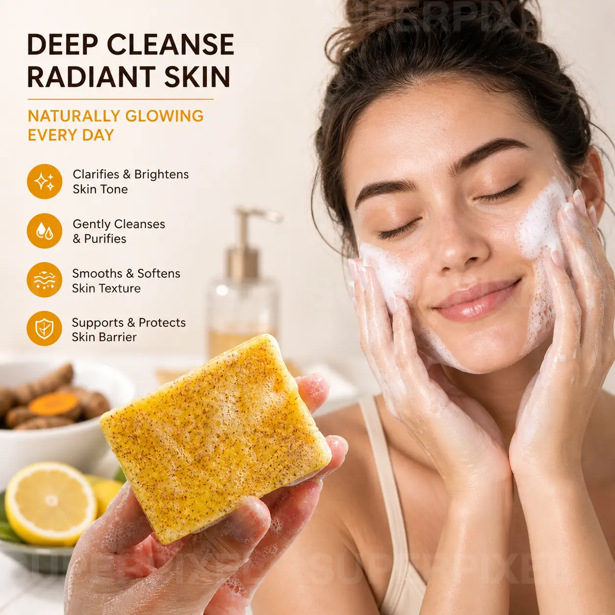 🍋Lemon Turmeric Kojic Acid Soap, Turmeric & Kojic Acid Brightening Soap, Dark Spot Remover, Kojic Acid Soap, Soap Body CareBody Wash Lemon Flawless Organic-xlb