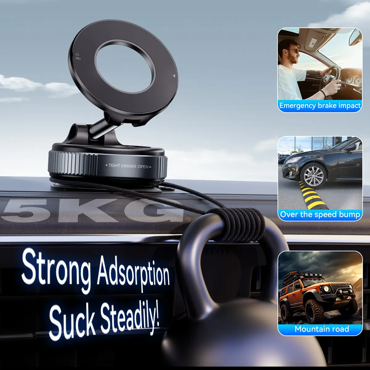 ✨Upgraded Magnetic Phone Holder,Unpowered Version 360° Rotatable Adjustable and Foldable Magnetic & Vacuum Adsorption Car Holder, No Noise for iPhone & Android-XLB