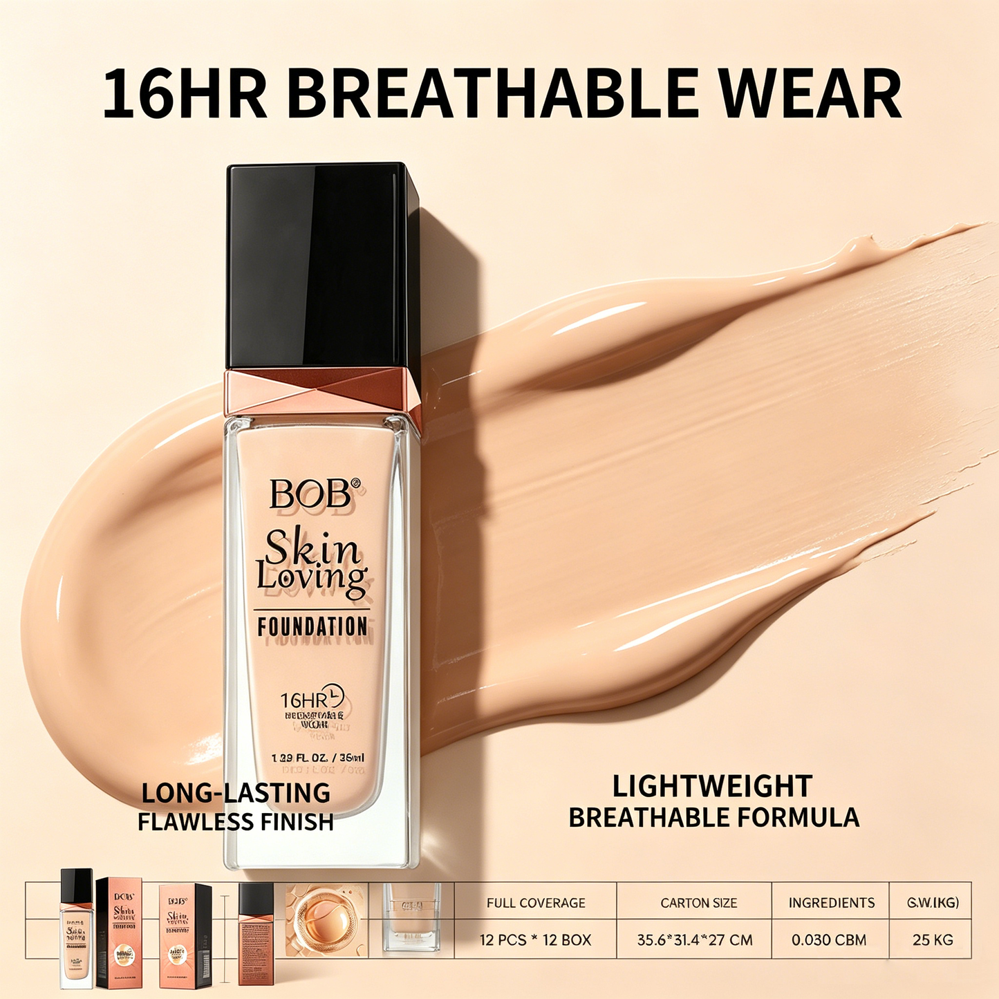 BOB Long-Wearing Foundation, Transfer-Proof, Long Lasting, High Coverage-TRL