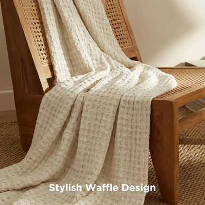 ☁️Cooling Bamboo Waffle Blanket, Lightweight Breathable Rayon Cotton Blanket, Ultra Soft Luxury Throw Blanket for Hot Sleepers, Perfect for Bed, Couch, Sofa All Season Use-XLB