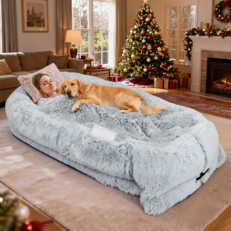 🐕Human Dog Bed, Ultra-Soft Plush Giant Dog Bed with Egg Crate Foam, Non-Slip Base, and Machine Washable Cover - Ideal for Relaxation and Napping, Send blankets and pillows, Fits You & Pets🐱-XLB