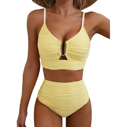 🌊Ultimate 2-Piece Swimsuit Set 👙 | High-Waisted Tummy Control & V-Cutout Bikini | Beach Party Ready-III