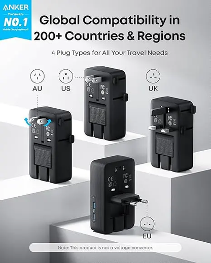 ✨Travel Adapter, 5-Port Power Adapter with 1 AC, 2 USB-A, and 2 USB-C Ports, Smart Temperature Control, Compatible with Over 200 Countries, Ideal for Travel-XLB