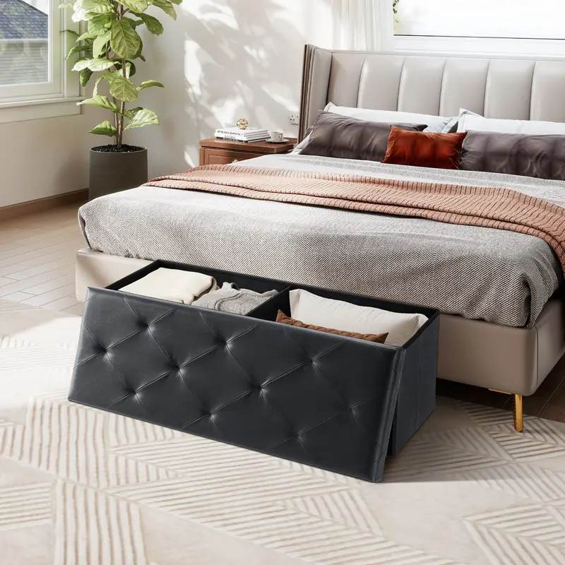 🪑Folding Storage Ottoman Bench, Foot Rest Stool with Padded Seat, Large Toy Box Storage Chest with Seatin-XLB