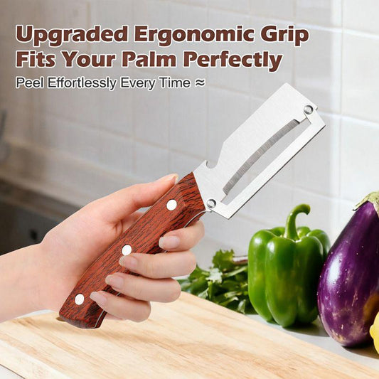 3PCS 2-in-1 Fruit & Veggie Peeler with Bottle Opener Sharp Stainless Steel Wooden Handle Ergonomic Non-slip Design for Comfortable Grip-JY