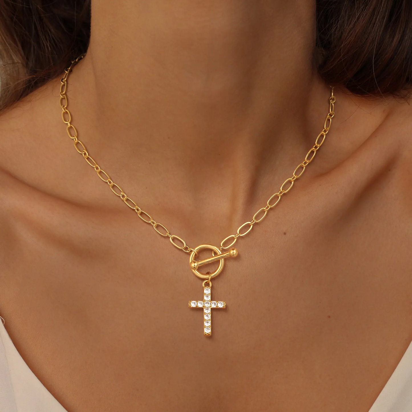 🌟Loyalove Greenish Spring Charm Outdoorfun Cross Choker Necklace for Women - Thick Chunky Paperclip Chain, Cuban Link Chain, Hip Hop Fashion Jewelry, Trendy Easter Gifts-XLB