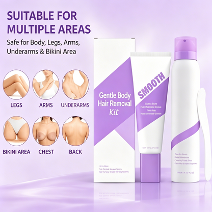 💜 No-Stress Hair Removal Kit - Painless, Long-Lasting Cream & Mousse for Legs, Arms, Underarms & Bikini, Silky Smooth Results-LT