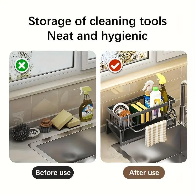💧Kitchen Sink Organizer, 1 Count Space-Saving Sponge, Soap, Brush and Cloth Storage Rack, Kitchen Sink Storage Rack for Home and Dining Room-xlb