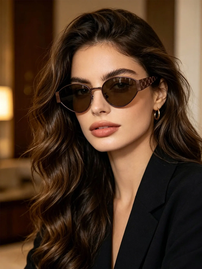 Minimalist Metal Cat Eye Sunglasses, Fashion Uv400 Sun Protection, Unique Temple Design, High Street Style, Essential for Stylish-XLB