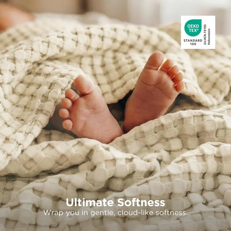 ☁️Cooling Bamboo Waffle Blanket, Lightweight Breathable Rayon Cotton Blanket, Ultra Soft Luxury Throw Blanket for Hot Sleepers, Perfect for Bed, Couch, Sofa All Season Use-XLB