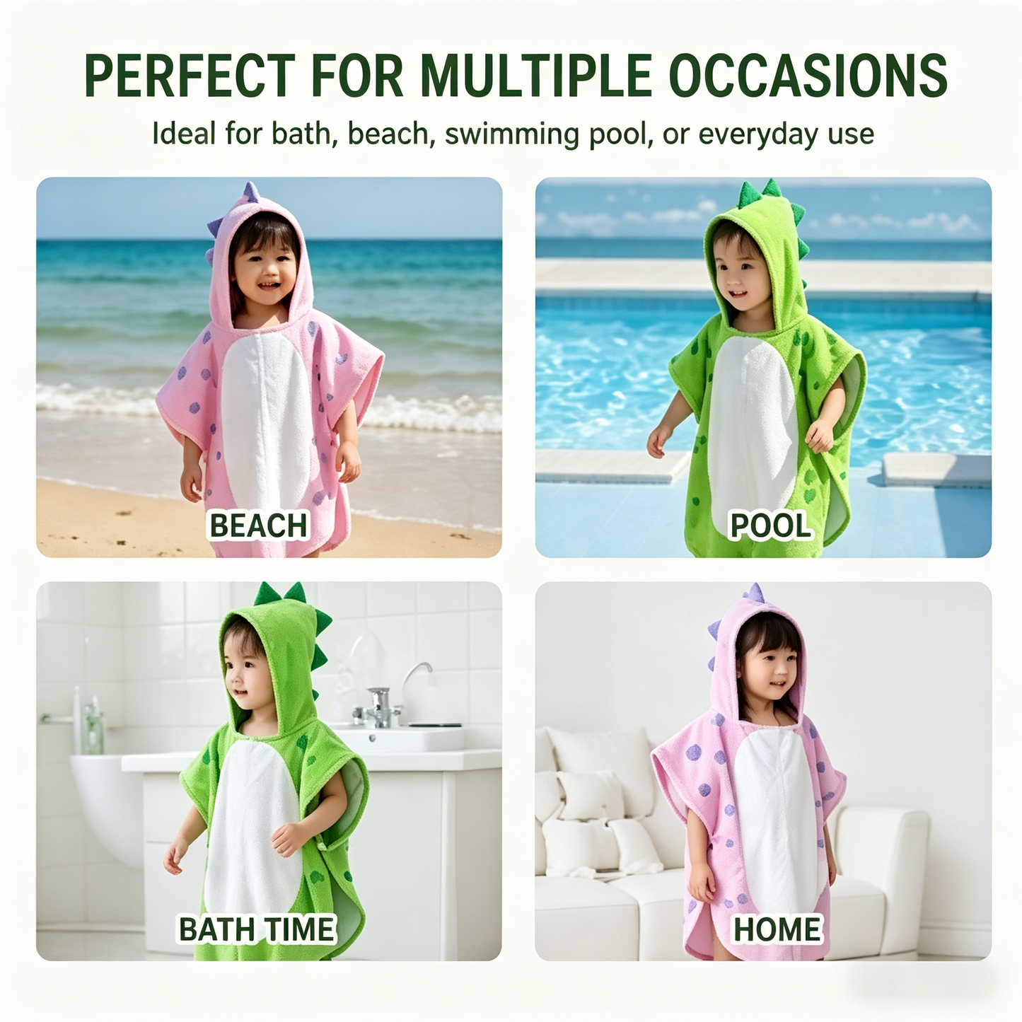 🦖Dinosaur Hooded Swim Towel Poncho | Soft Cotton Cover-Up for Kids-WBJ