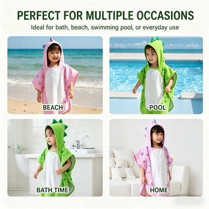 🦖Dinosaur Hooded Swim Towel Poncho | Soft Cotton Cover-Up for Kids-WBJ