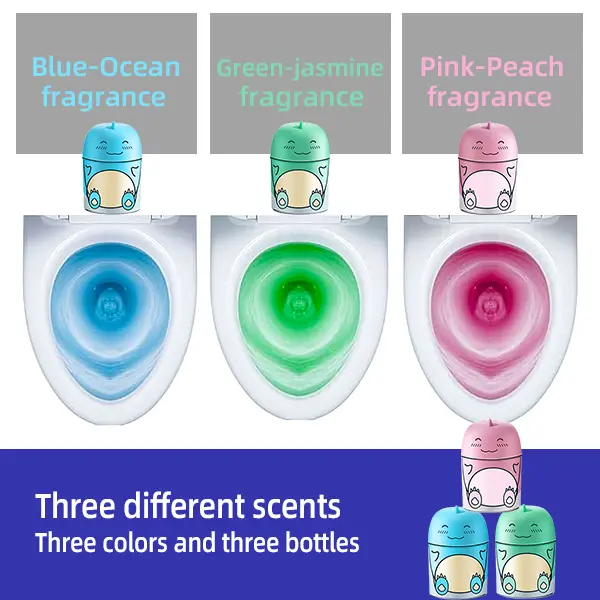 🦖Cute Dinosaur-Shaped Toilet Cleaner Bottle, Ocean/Jasmine/Peach Fragrance, 3 Bottles Lasting 9 Months, Powerful Scale & Odor Remover for Household Toilets-XLB