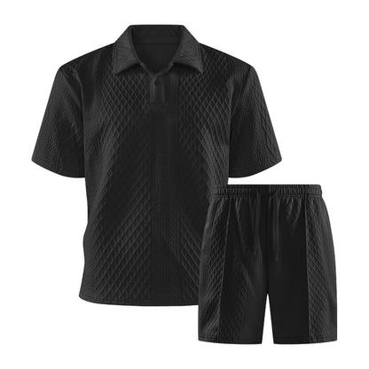 Effortless Summer Style Meets All-Day Comfort Lightweight Textured Polo & Shorts Set for Modern Men Breathable. Comfortable. Vacation-Ready.-JY