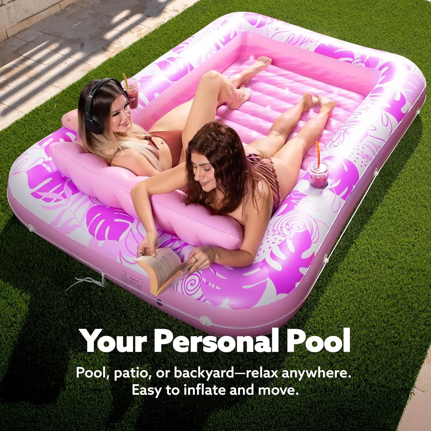 🏊‍Extra Large Inflatable Tanning Pool Float with Cup Holder, L/XL Size 70"×46"/85"×57" Adult Sunbathing Pool Raft for Summer🌞-xlb
