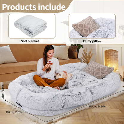 🐕Human Dog Bed, Ultra-Soft Plush Giant Dog Bed with Egg Crate Foam, Non-Slip Base, and Machine Washable Cover - Ideal for Relaxation and Napping, Send blankets and pillows, Fits You & Pets🐱-XLB
