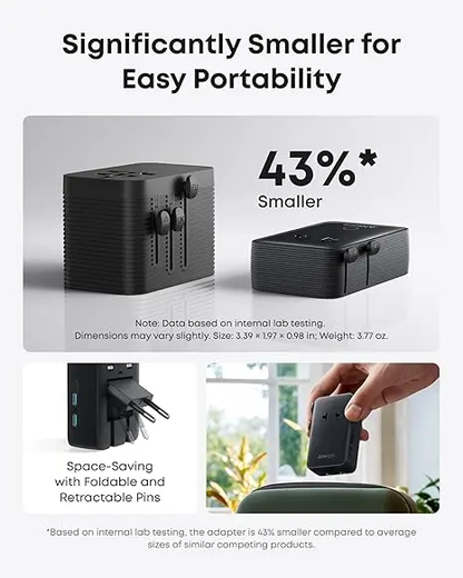 ✨Travel Adapter, 5-Port Power Adapter with 1 AC, 2 USB-A, and 2 USB-C Ports, Smart Temperature Control, Compatible with Over 200 Countries, Ideal for Travel-XLB