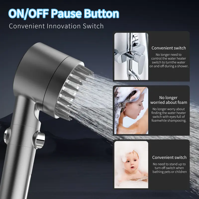 🌊Handheld Shower Head, High Pressure 4-Mode Massage Spray with 60" Hose, Chrome Finish, One-Touch Water Stop, Adjustable Pressure, Easy Install & Water Saving-XLB