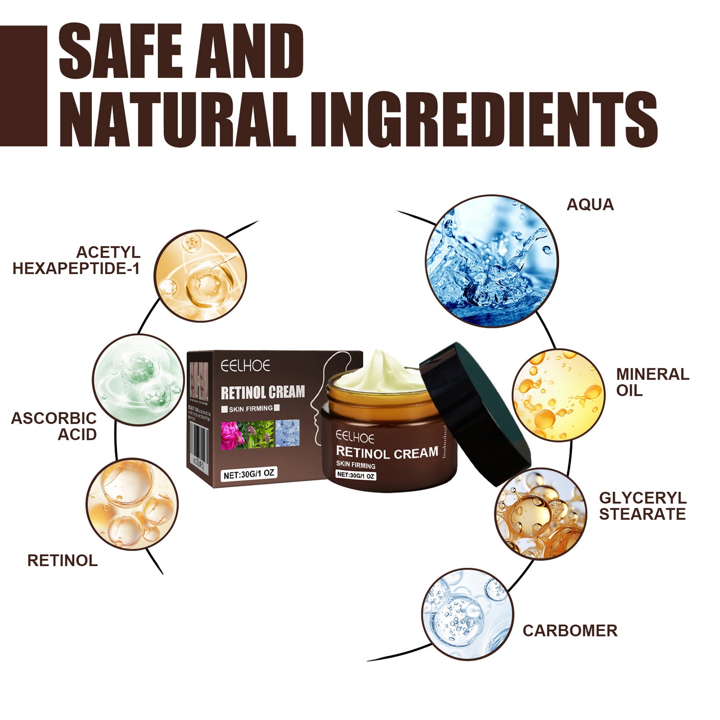 EELHOE Retinol Anti-Aging Face Cream, Skin Firming Wrinkle Reducing Moisturizer, Brightening Hydrating Facial Cream for Fine Lines & Dull Skin 30g-AUX
