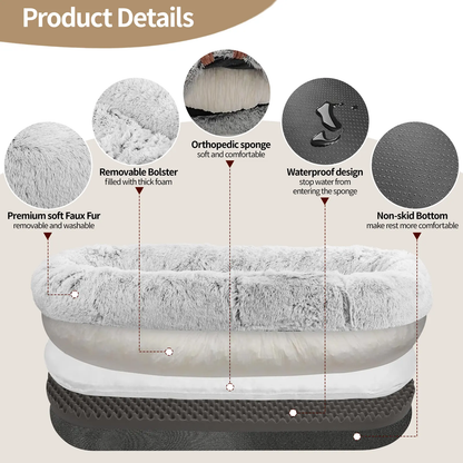 🐕Human Dog Bed, Ultra-Soft Plush Giant Dog Bed with Egg Crate Foam, Non-Slip Base, and Machine Washable Cover - Ideal for Relaxation and Napping, Send blankets and pillows, Fits You & Pets🐱-XLB
