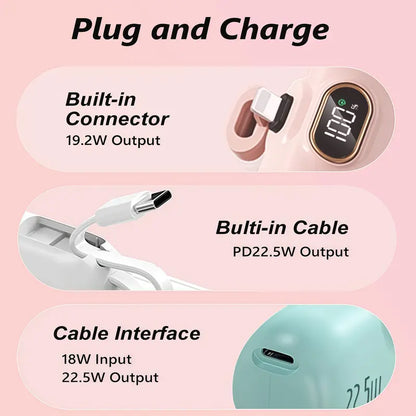 🔋 5000mAh Mini Portable Charger 22.5W Fast Charging Power Bank with Digital Display -III