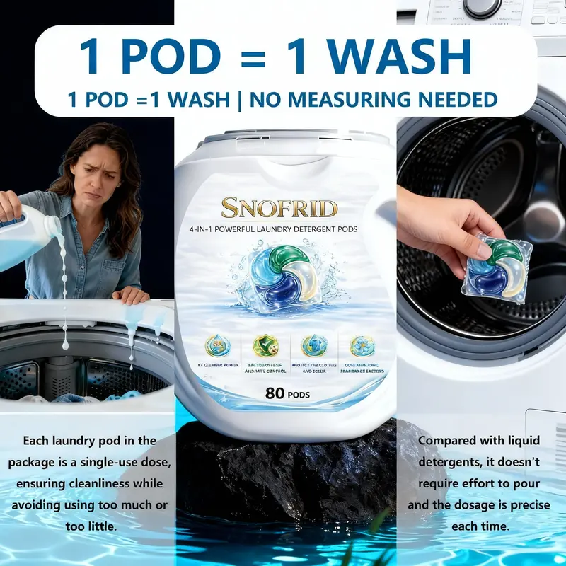 💧4-IN-1 POWERFUL LAUNDRY DETERGENT PODS,80 pods per tub, Long-Lasting Fragrance, Portable Laundry Detergent Beads for Home & Travel-XLB
