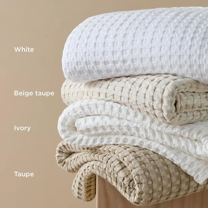 ☁️Cooling Bamboo Waffle Blanket, Lightweight Breathable Rayon Cotton Blanket, Ultra Soft Luxury Throw Blanket for Hot Sleepers, Perfect for Bed, Couch, Sofa All Season Use-XLB