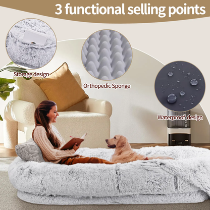 🐕Human Dog Bed, Ultra-Soft Plush Giant Dog Bed with Egg Crate Foam, Non-Slip Base, and Machine Washable Cover - Ideal for Relaxation and Napping, Send blankets and pillows, Fits You & Pets🐱-XLB