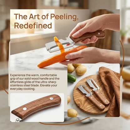 🔥2-in-1 Multi-Purpose Vegetable Peeler with Bottle Opener, Wooden Handle & Stainless Steel Blade, Kitchen Tool for Peeling Sugarcane, Potato, Fruit, Pineapple, Pumpkin, Papaya, Carrot & All Vegetables-XLB