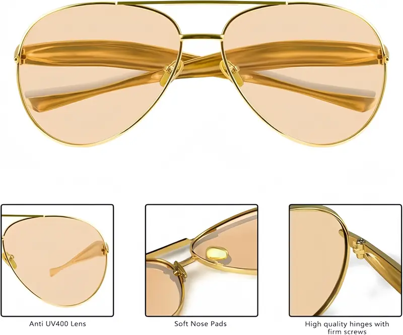 〖Summer Turn Up〗1 PCS Large Frame Double Beam Metal Fashion Glasses Toad Glasses Advanced Retro Personality Versatile Daily Wear Street Photography Vacation Travel Beach Accessories Gold Color Sleek Rectangular Sunglasses Acetate Sunglasses-XLB