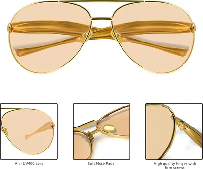 〖Summer Turn Up〗1 PCS Large Frame Double Beam Metal Fashion Glasses Toad Glasses Advanced Retro Personality Versatile Daily Wear Street Photography Vacation Travel Beach Accessories Gold Color Sleek Rectangular Sunglasses Acetate Sunglasses-XLB