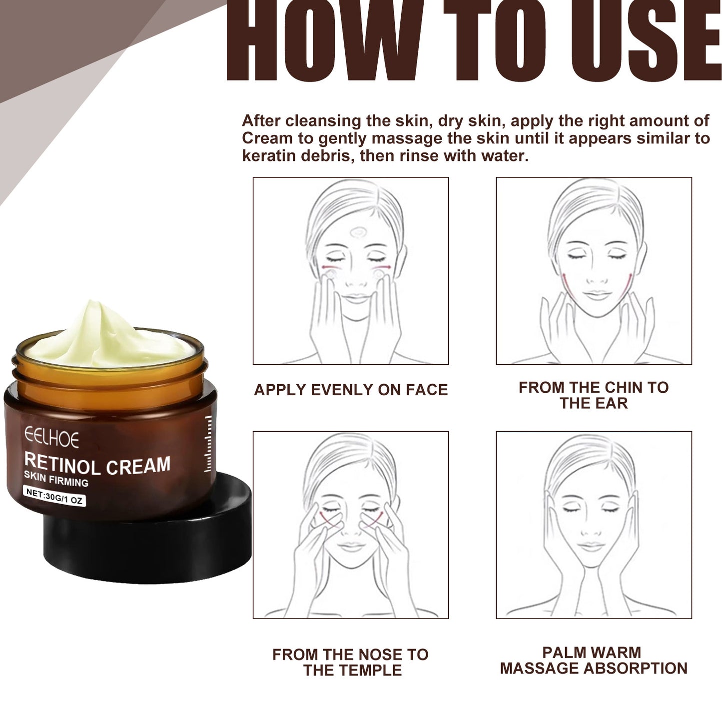 EELHOE Retinol Anti-Aging Face Cream, Skin Firming Wrinkle Reducing Moisturizer, Brightening Hydrating Facial Cream for Fine Lines & Dull Skin 30g-AUX