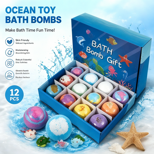 🌊 Kids Ocean Toy Bath Bombs with Surprise Toy Natural Bubble Bath Fizzy Balls for Children-JY