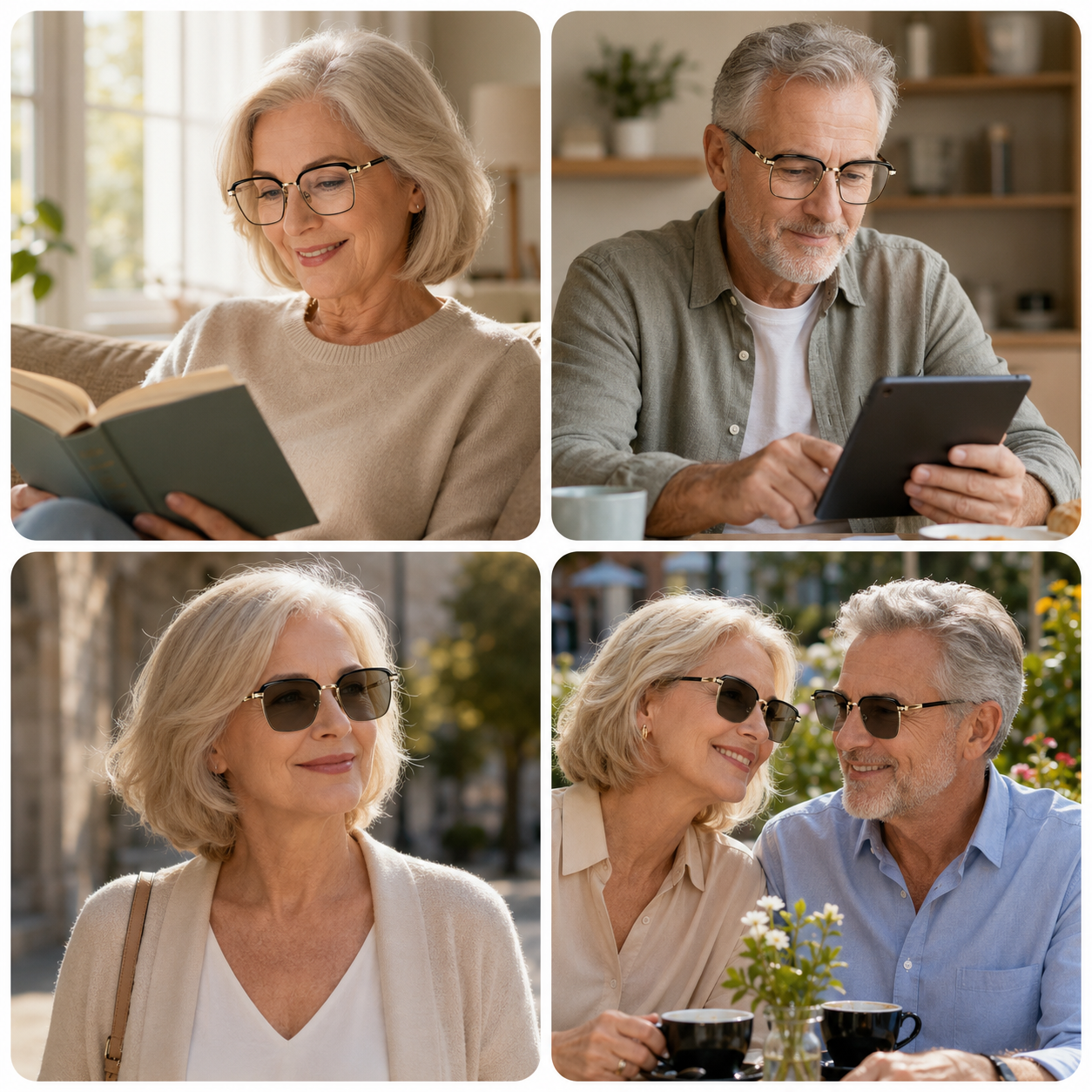 Stylish Photochromic Progressive Reading Glasses, Anti Blue Light Transition Readers, Optional Diopters & 2 Frame Colors for Seniors-III
