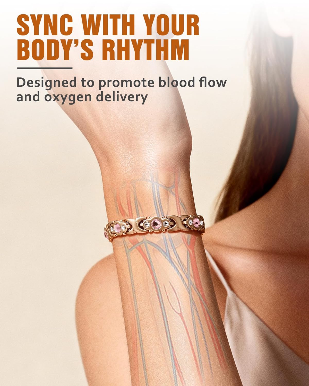 Energy magnet bracelet, eco-friendly alloy with diamonds, adjustable ladies' wristband-JY