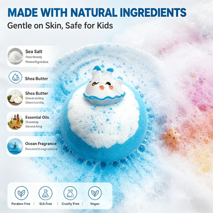 🌊 Kids Ocean Toy Bath Bombs with Surprise Toy Natural Bubble Bath Fizzy Balls for Children-JY