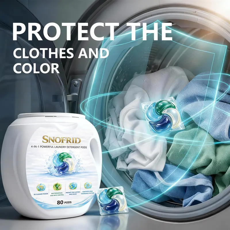 💧4-IN-1 POWERFUL LAUNDRY DETERGENT PODS,80 pods per tub, Long-Lasting Fragrance, Portable Laundry Detergent Beads for Home & Travel-XLB
