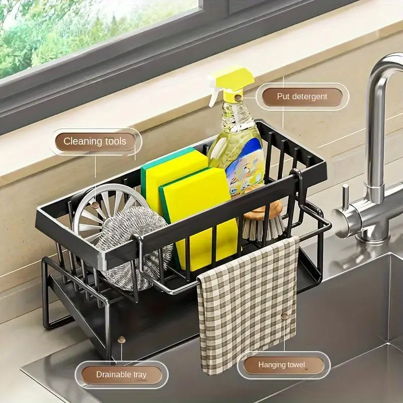 💧Kitchen Sink Organizer, 1 Count Space-Saving Sponge, Soap, Brush and Cloth Storage Rack, Kitchen Sink Storage Rack for Home and Dining Room-xlb