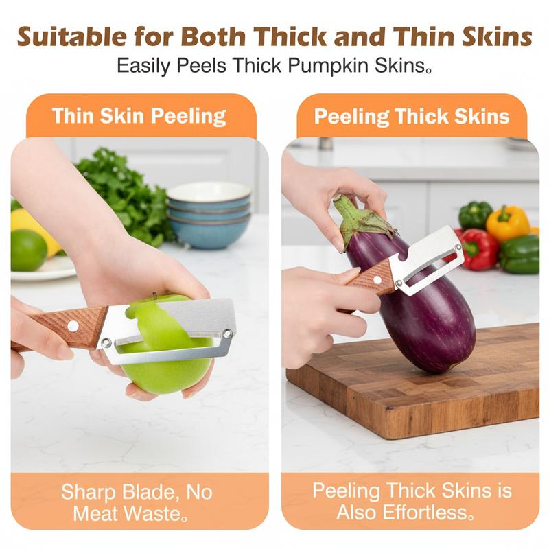 3PCS 2-in-1 Fruit & Veggie Peeler with Bottle Opener Sharp Stainless Steel Wooden Handle Ergonomic Non-slip Design for Comfortable Grip-JY