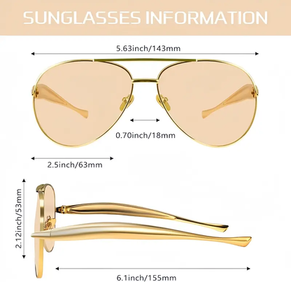 〖Summer Turn Up〗1 PCS Large Frame Double Beam Metal Fashion Glasses Toad Glasses Advanced Retro Personality Versatile Daily Wear Street Photography Vacation Travel Beach Accessories Gold Color Sleek Rectangular Sunglasses Acetate Sunglasses-XLB