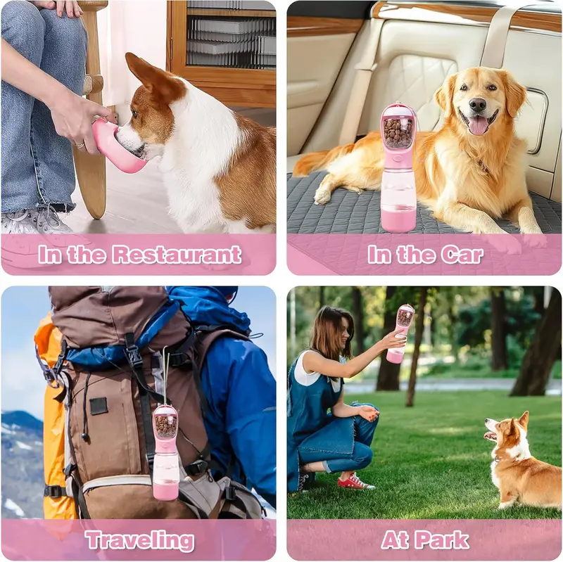 🐕Upgraded 3-in-1 portable pet water bottle with drinking, food storage & poop bag dispenser. Great for hiking, outdoor trips & daily walks, easy to clean, lightweight & practical for hassle-free pet outings and travels.-xlb