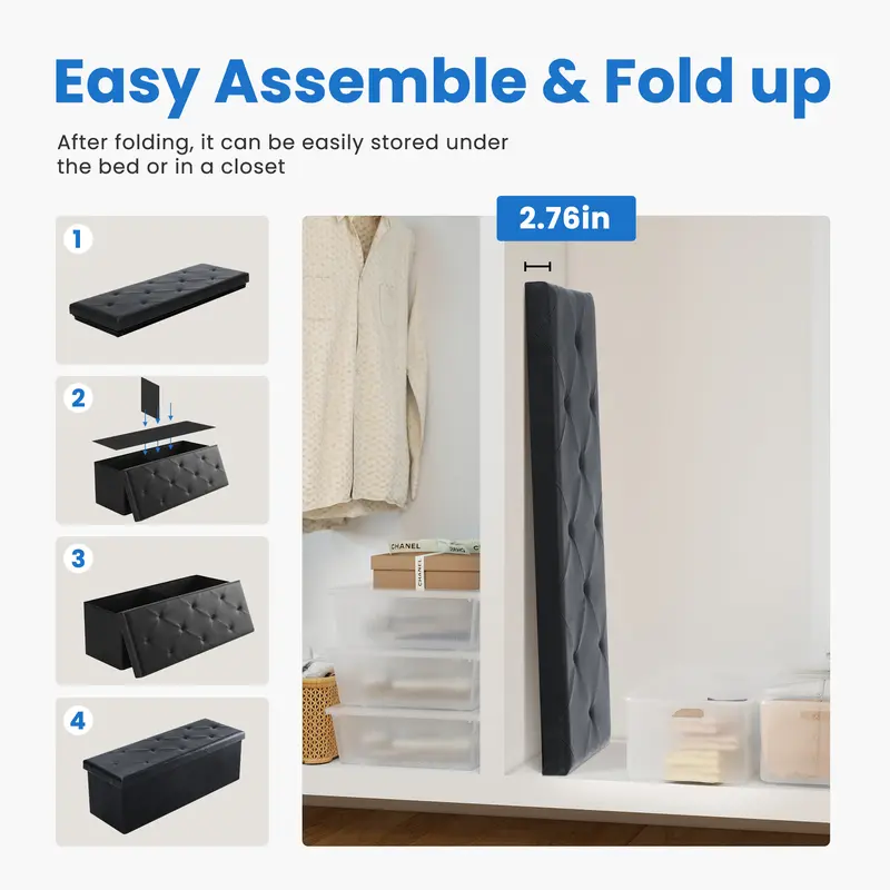🪑Folding Storage Ottoman Bench, Foot Rest Stool with Padded Seat, Large Toy Box Storage Chest with Seatin-XLB