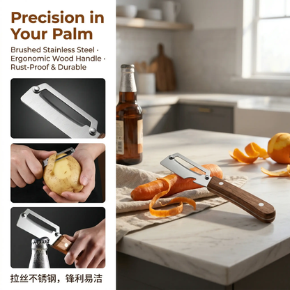 🔥2-in-1 Multi-Purpose Vegetable Peeler with Bottle Opener, Wooden Handle & Stainless Steel Blade, Kitchen Tool for Peeling Sugarcane, Potato, Fruit, Pineapple, Pumpkin, Papaya, Carrot & All Vegetables-XLB