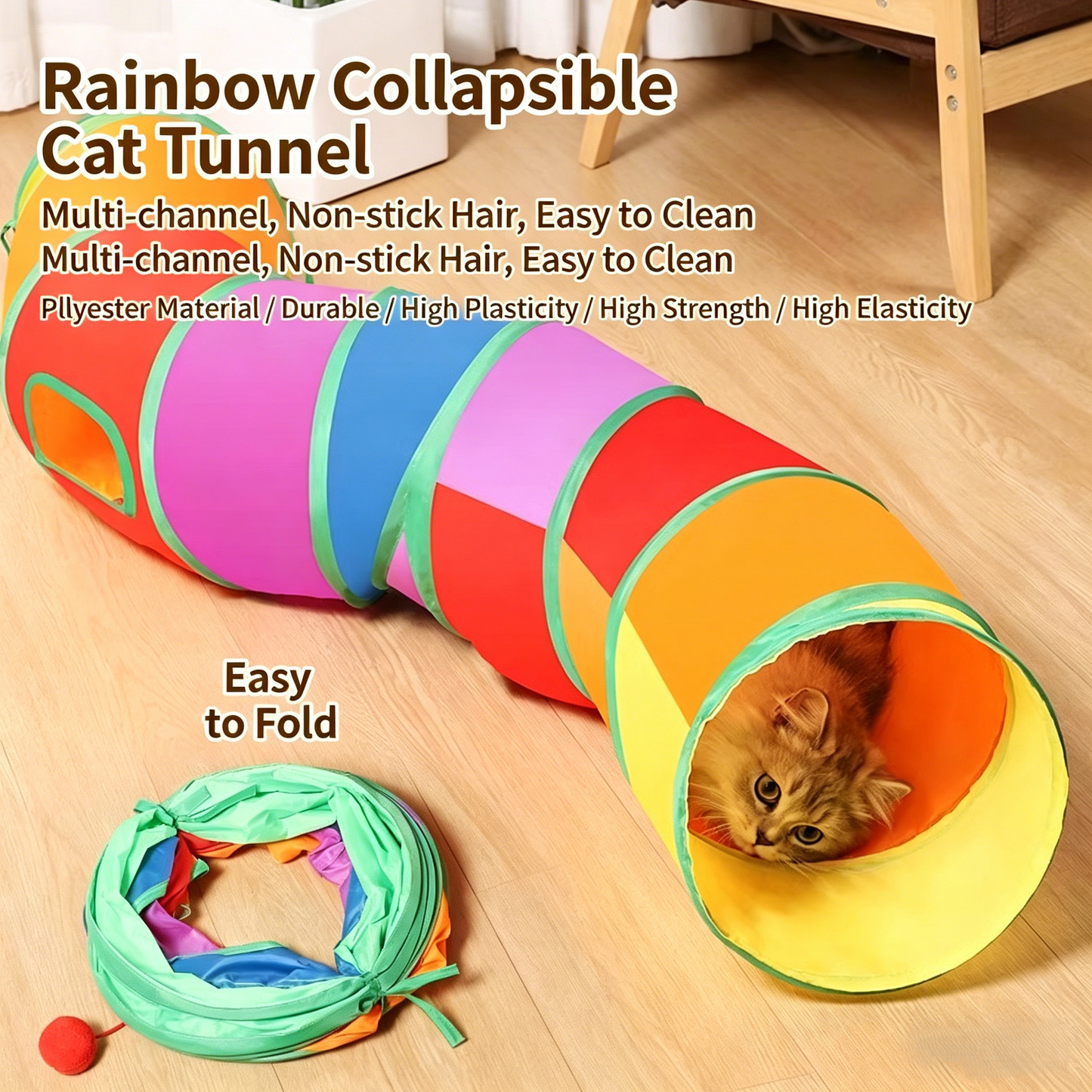 🌈 Rainbow Foldable Cat Tunnel 🐱 | Keep Your Cat Busy & Entertained for Hours!
