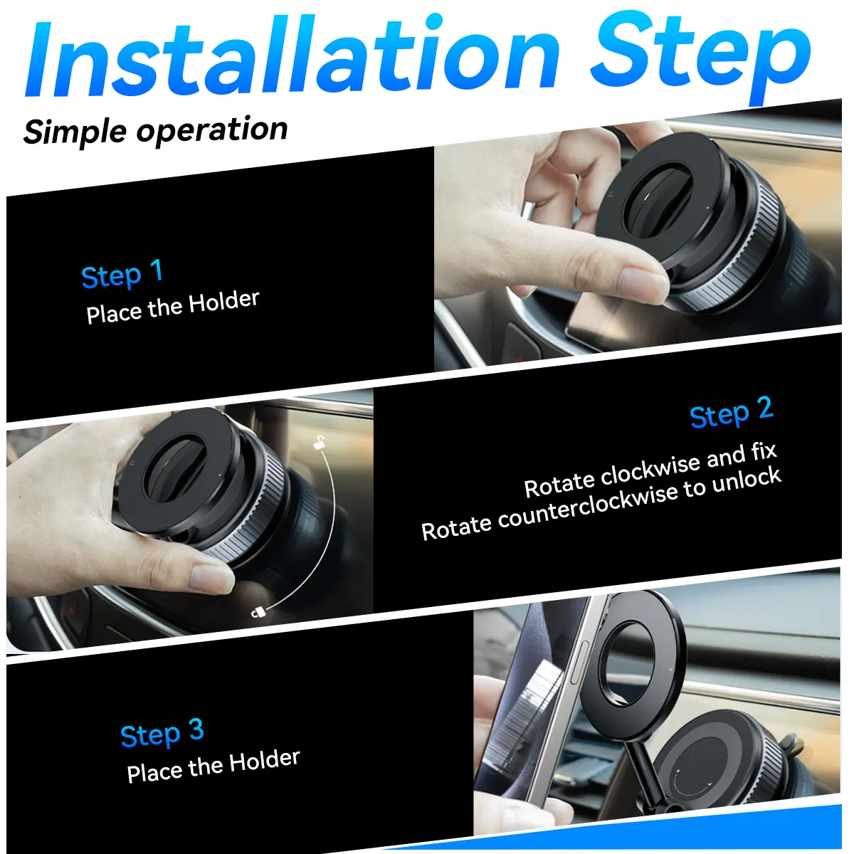✨Upgraded Magnetic Phone Holder,Unpowered Version 360° Rotatable Adjustable and Foldable Magnetic & Vacuum Adsorption Car Holder, No Noise for iPhone & Android-XLB