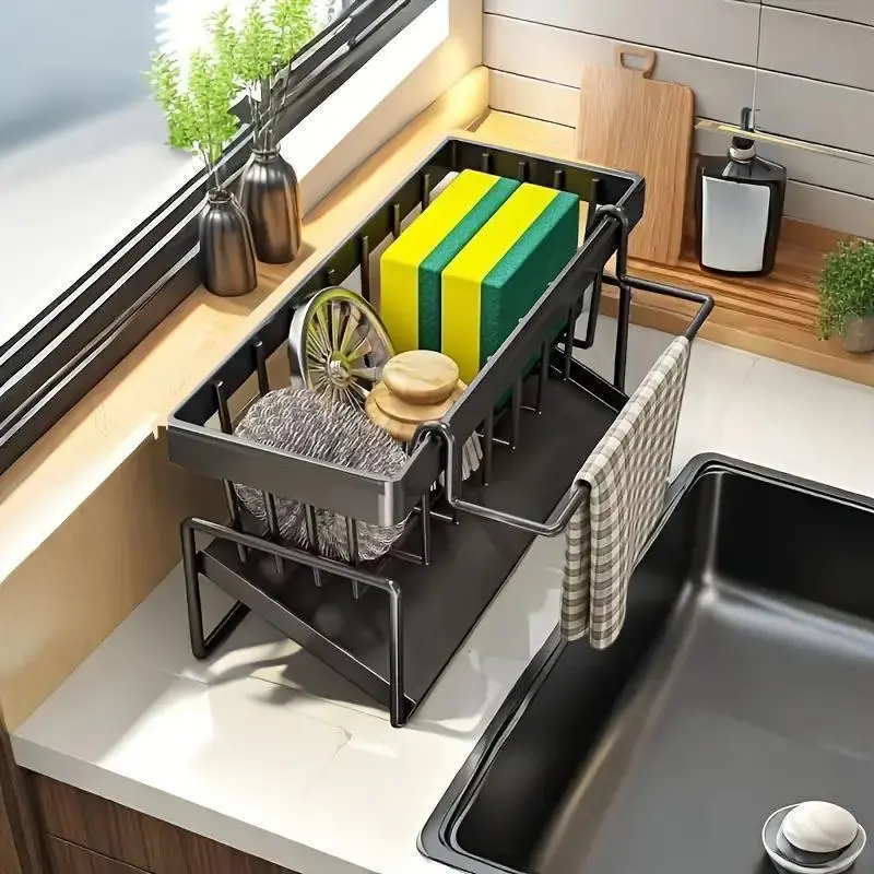 💧Kitchen Sink Organizer, 1 Count Space-Saving Sponge, Soap, Brush and Cloth Storage Rack, Kitchen Sink Storage Rack for Home and Dining Room-xlb