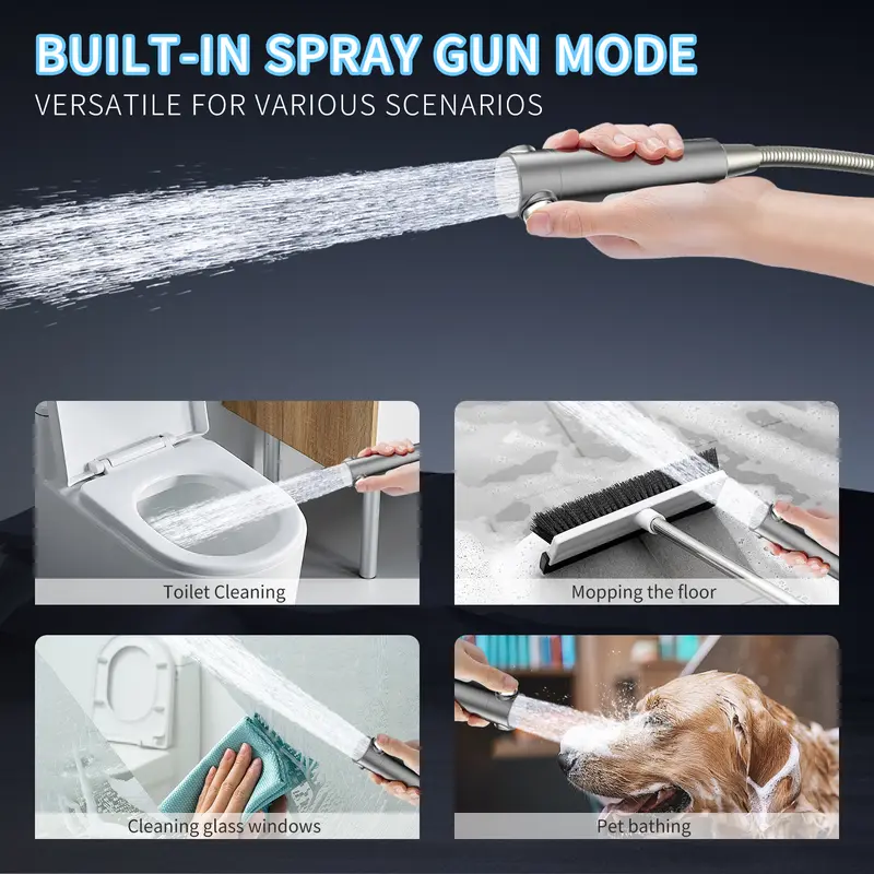 🌊Handheld Shower Head, High Pressure 4-Mode Massage Spray with 60" Hose, Chrome Finish, One-Touch Water Stop, Adjustable Pressure, Easy Install & Water Saving-XLB
