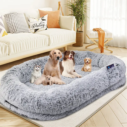 🐕Human Dog Bed, Ultra-Soft Plush Giant Dog Bed with Egg Crate Foam, Non-Slip Base, and Machine Washable Cover - Ideal for Relaxation and Napping, Send blankets and pillows, Fits You & Pets🐱-XLB