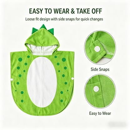 🦖Dinosaur Hooded Swim Towel Poncho | Soft Cotton Cover-Up for Kids-WBJ