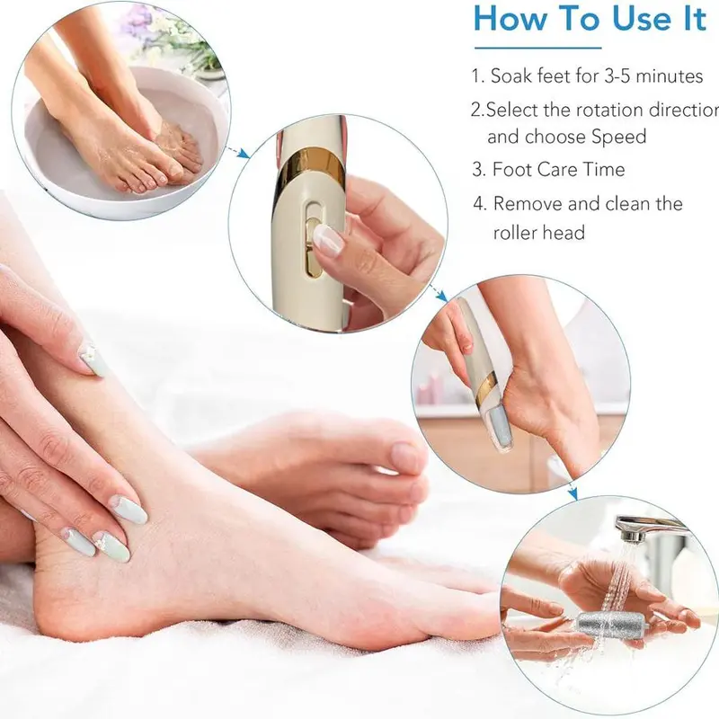 💓Rechargeable Electric Foot Callus Remover, 2-Speed with Washable Grinding Head & LED Light, Cordless Professional Pedicure Dead Skin Remover-XLB